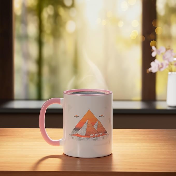 Alien Saucer Cryptid Extraterrestrial Beings Ceramic Mug, Pink/White