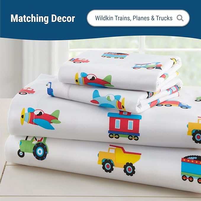 Wildkin Kids Microfiber Standard Pillowcase – Soft & Breathable Pillow Cover - Trains, Planes and Trucks