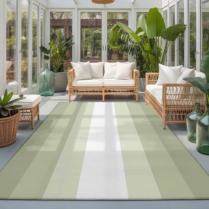 Area Rug 3x5ft, Modern Sage Green Gradient Style Washable Rugs for Living Room Bedroom, Farmhouse Ombre Stripe Soft Non-Slip Area Rugs Rectangle Floor Carpet for Dining Room