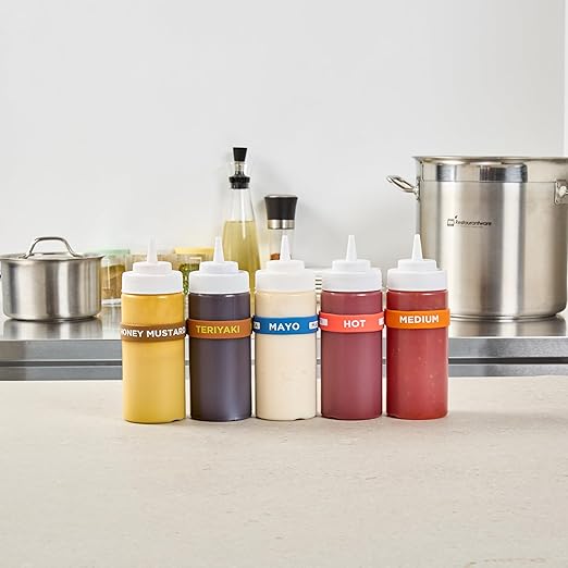 Restaurantware Silicone Squeeze Bottle Band 10 Count 2.75 Inch Dishwasher Safe Condiment Identification Band, Mayo Blue Non-Slip Label Band for Condiment Labeling at Restaurants, Food Trucks