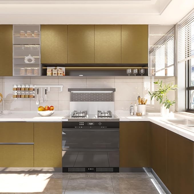 Brass Color Matte Gold Contact Paper 15.7 x 78.7 Inches Peel and Stick Vinyl Self Adhesive Waterproof Wallpaper for Kitchen Cabinet Countertop Dishwasher Appliances Wrap Fridge Cover