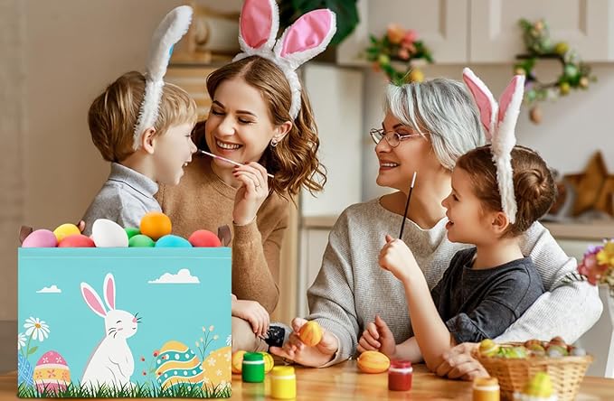 NTAOHAMPER Rectangular Easter Eggs Basket Empty,Easter Storage Bin with Handles,Baby Room Decor,Gift Basket(Blue Easter Eggs)