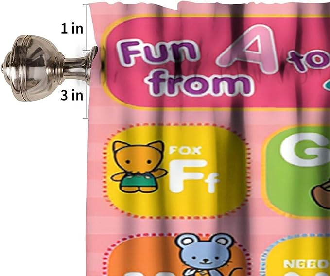 ABC Valance Curtain, Cute Pink Educational Alphabet A to Z Kids Boys Girls Window Treatment for Kitchen Bedroom Nursery Classroom, 54x18Inch