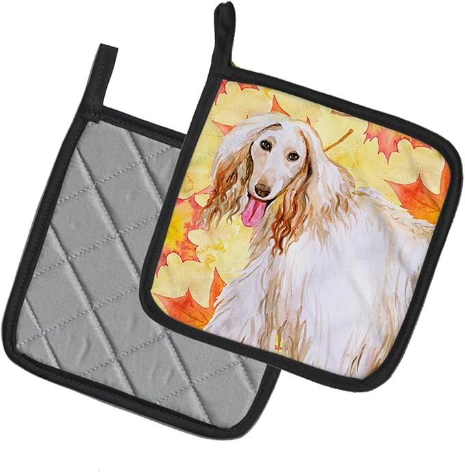 Caroline's Treasures BB9963PTHD Afghan Hound Fall Pair of Pot Holders, Yellow Kitchen Heat Resistant Pot Holders Sets Oven Hot Pads for Cooking Baking BBQ, 7 1/2 x 7 1/2