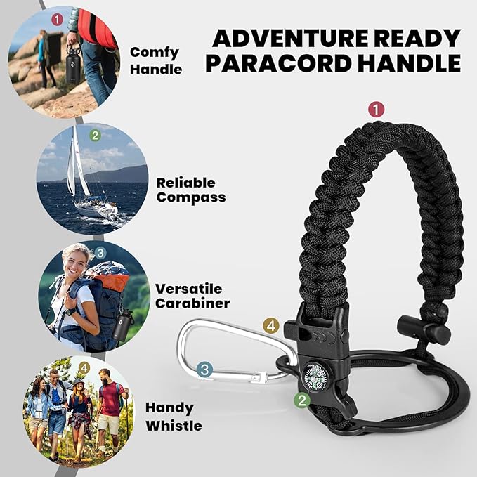 RAYMYLO One Gallon Water Bottle Insulated, Triple Walled Vacuum Stainless Steel (Cold for 48 Hrs), Leak Proof & Non-BPA, Large Water Flask Jug with Paracord Handle & Straw Spout Lids