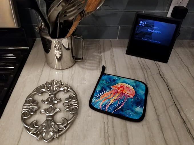Caroline's Treasures Jellyfish Pair of Pot Holders Kitchen Heat Resistant Pot Holders Sets Oven Hot Pads for Cooking Baking BBQ, 7 1/2 x 7 1/2
