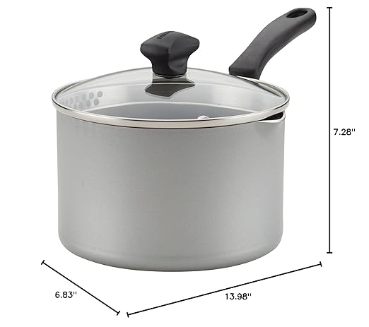 Farberware Cookstart DiamondMax Nonstick Straining Saucepan, Dishwasher Safe, 3 Quart, Silver