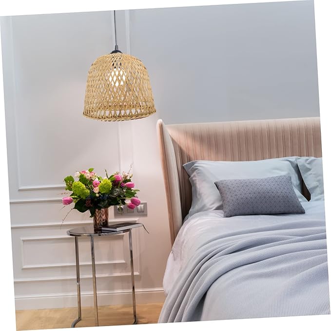 2pcs Bamboo Lampshade Rattan Light Fixture Boho Hanging Light Pink Tile Stickers Light Covers for Ceiling Lights Lampshades for Ceiling Lights Fan Bamboo Weaving Desk Lamp To Weave(Khakix2pcs,24.5x24.