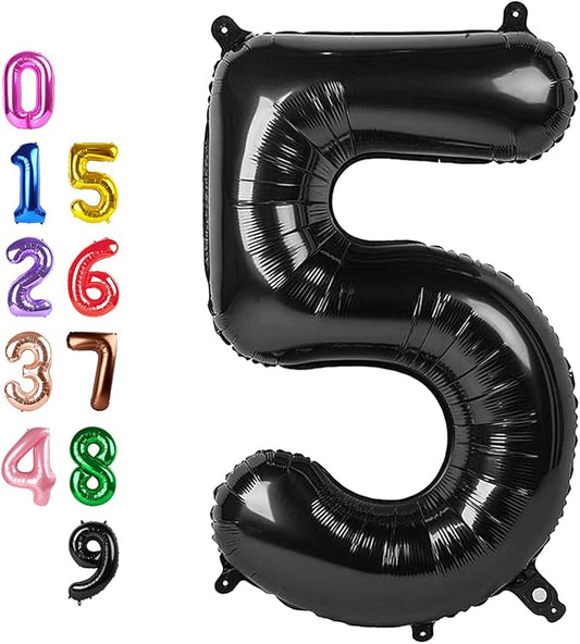 Balloons Number 5, Black Balloon Numbers for Girls Boys 40 Inch Happy Birthday Decorations for 5 15 25 2025 Graduation Wedding Anniversaries