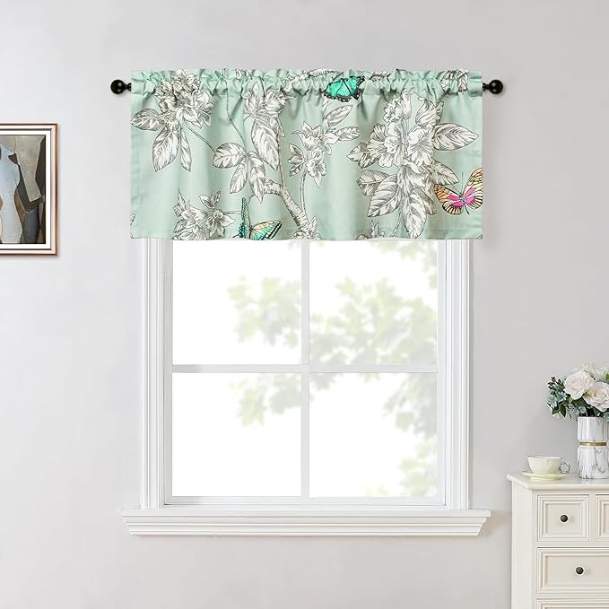Leeva Rustic Kitchen Curtains Valances, 52 x 18 Inch Rod Pocket Valance Short Curtain Window Drapery for Living Room, 1 Panel, Leaves Pattern