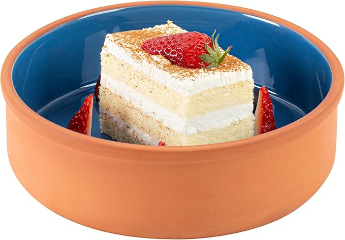 Restaurantware-Terra Tek 34 Ounce Terracotta Cazuelas, 2 Blue Glazed Clay Pots For Cooking - Oven-Ready, Microwavable, Terracotta Serving Pots, Dishwashable, For Cooking And Serving