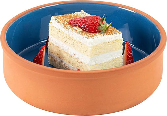 Restaurantware-Terra Tek 34 Ounce Terracotta Cazuelas, 2 Blue Glazed Clay Pots For Cooking - Oven-Ready, Microwavable, Terracotta Serving Pots, Dishwashable, For Cooking And Serving