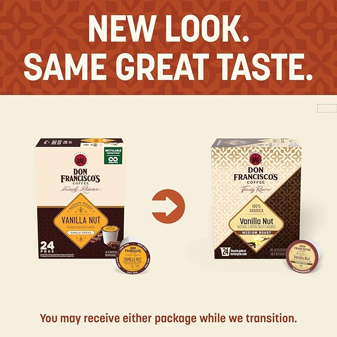 Don Francisco's Vanilla Nut Flavored Coffee Pods, 24 Count, Medium Roast, Compatible with Keurig Brewers