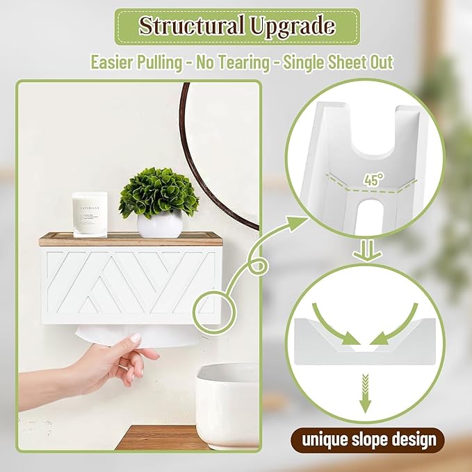 Paper Towel Dispenser Wood Without Drilling, Smooth Surface Without Burr, Weight 500 g, Ideal for Bathroom and Kitchen in Home and Commercial (White)