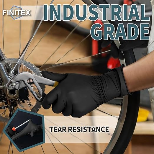FINITEX - Black Nitrile Disposable Gloves, 5mil, Powder-free, Medical Exam Latex-Free 100 PCS For Cleaning Food Glove (Large)