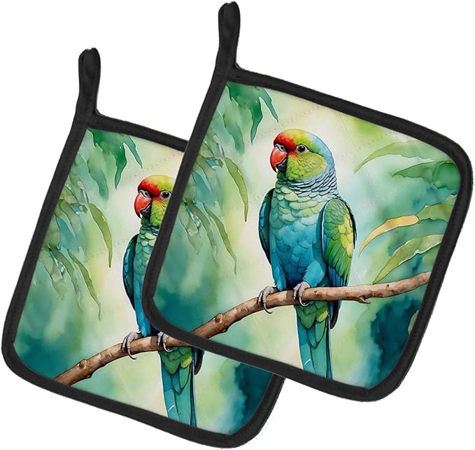 Caroline's Treasures African Ringneck Parrot Pair of Pot Holders Kitchen Heat Resistant Pot Holders Sets Oven Hot Pads for Cooking Baking BBQ, 7 1/2 x 7 1/2