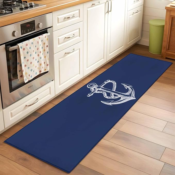 Runner Rug for Bedroom Hallway, Marine Theme Anchor String Sketch Kitchen Runner Rugs Area Rug 2x6ft, Watercolor Nautical Theme Washable Soft Floor Carpet for Entryway Stair