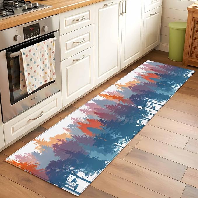 Runner Rug for Bedroom Hallway, Abstract Trees Forest Silhouette Kitchen Runner Rugs Area Rug 2x6ft, Natural Scene Plants Washable Soft Floor Carpet for Entryway Stair