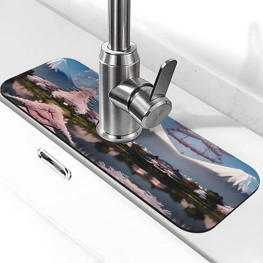 Mt. Fuji in Early Spring Printed Faucet Absorbent mat, Suitable for bathrooms, Kitchens, and Other Sink Areas.