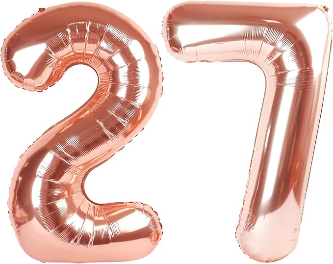 40 Inch Rose Gold 27 Number Balloons, 72 Balloons for Women Men, Birthday Party Decorations for Wedding, Anniversaries, Celebration Party, Graduation, Photo Prop