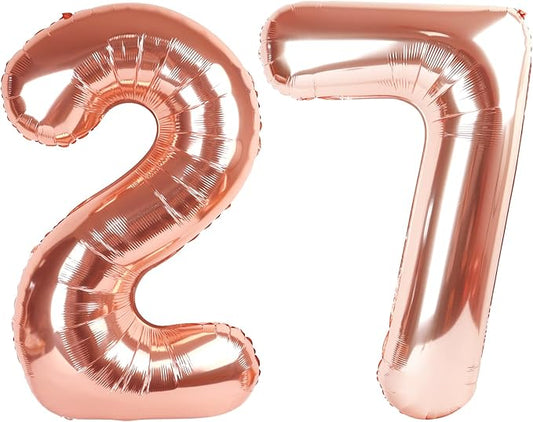 40 Inch Rose Gold 27 Number Balloons, 72 Balloons for Women Men, Birthday Party Decorations for Wedding, Anniversaries, Celebration Party, Graduation, Photo Prop