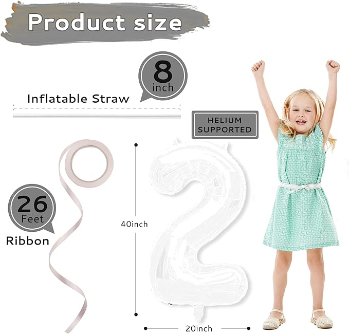 2026 Balloons New Years Eve Party Supplies - 40" Large White Foil Number Balloon New Years Decorations Graduation Balloons Class of 2026 Happy New Year Birthday Anniversary Graduation Decorations