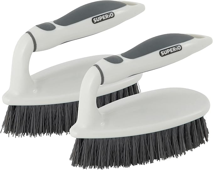Superio Cleaning Scrub Brush with Stiff Bristles and Comfort Grip Handle, Grey 2 Pack Heavy-Duty Household Utility Scrubber for Kitchen, Bathroom, Shower, Sink, Toilet