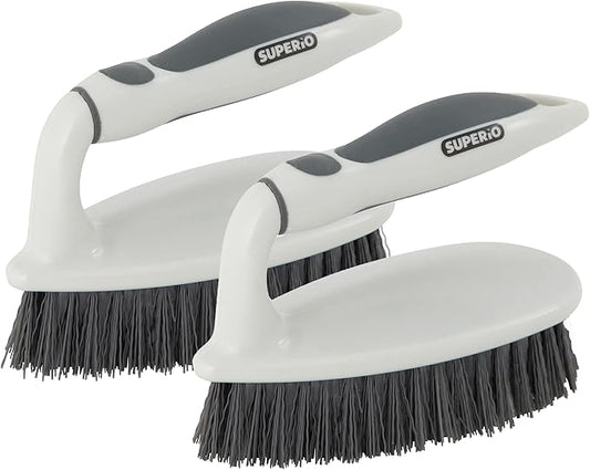 Superio Cleaning Scrub Brush with Stiff Bristles and Comfort Grip Handle, Grey 2 Pack Heavy-Duty Household Utility Scrubber for Kitchen, Bathroom, Shower, Sink, Toilet