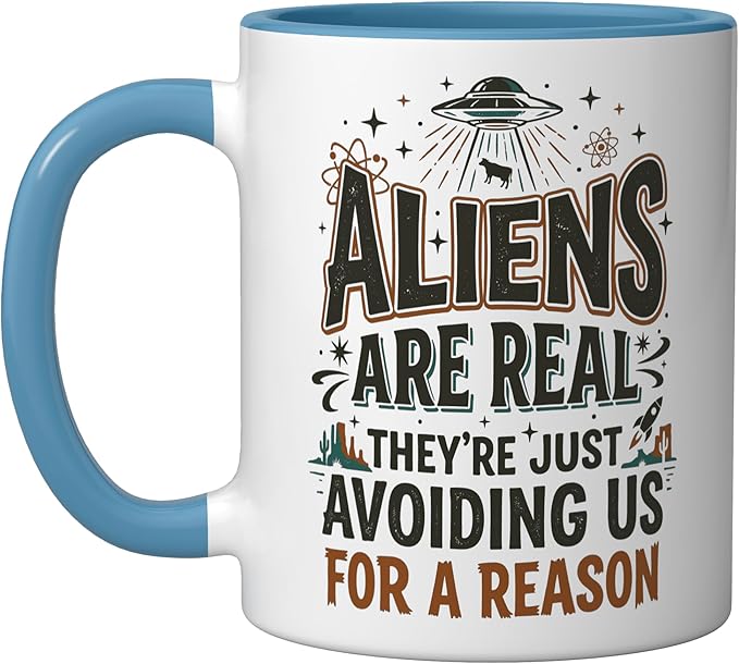 Aliens UFO Space Sci Fi Believer Extraterrestrial Ceramic Mug, Blue/White