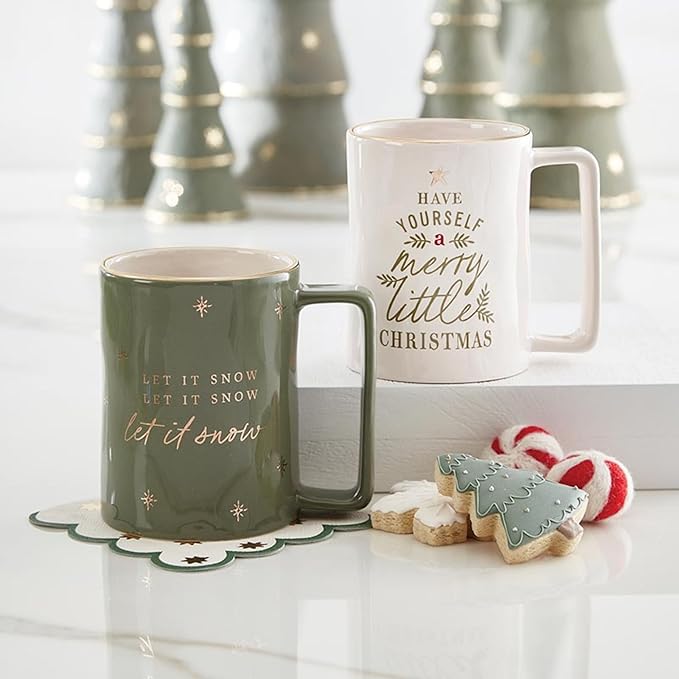 Santa Barbara Design Studio Holiday Ceramic Mug with Gold Foil Detail, 16-Ounce, Green/Let It Snow