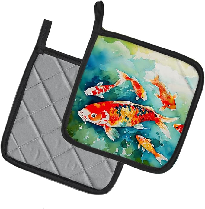Caroline's Treasures Koi Fish Pair of Pot Holders Kitchen Heat Resistant Pot Holders Sets Oven Hot Pads for Cooking Baking BBQ, 7 1/2 x 7 1/2