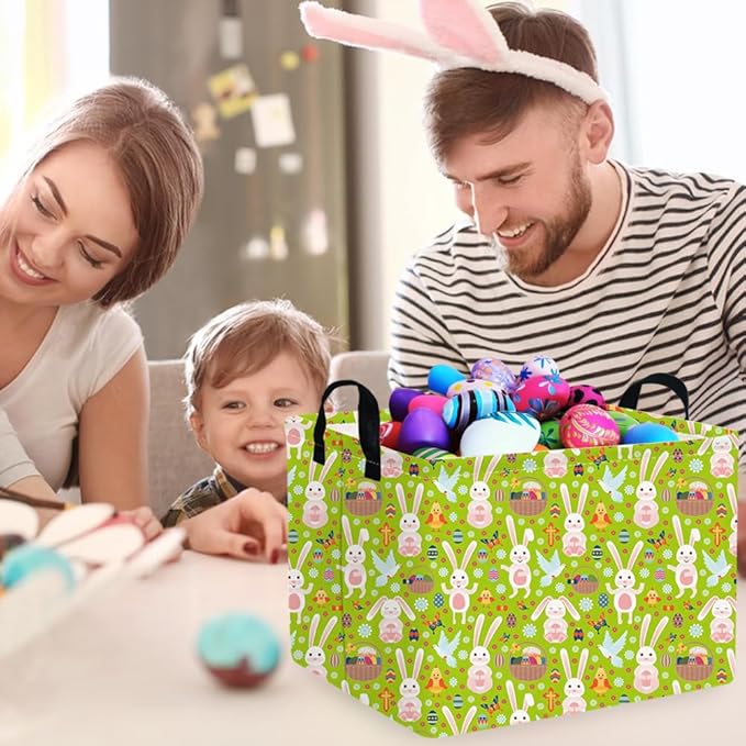 FXOLCSHE Rectangular Easter basket,Easter basket empty,Kids Toy Storage Basket for baby Bedroom,Toy Gift Organizerm,Kids Storage Bin,Gift bin,Kids home Decor(Green egg)