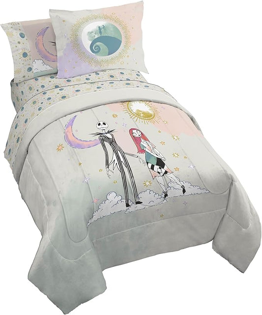 Disney Nightmare Before Christmas Twin Size Comforter Set - 5 Piece Jack and Sally Bedding Includes Sheet Set & Pillow Covers - Super Soft Ombre Bedding
