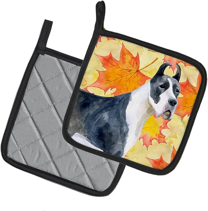 Caroline's Treasures BB9904PTHD Harlequin Great Dane Fall Pair of Pot Holders, Yellow Kitchen Heat Resistant Pot Holders Sets Oven Hot Pads for Cooking Baking BBQ, 7 1/2 x 7 1/2