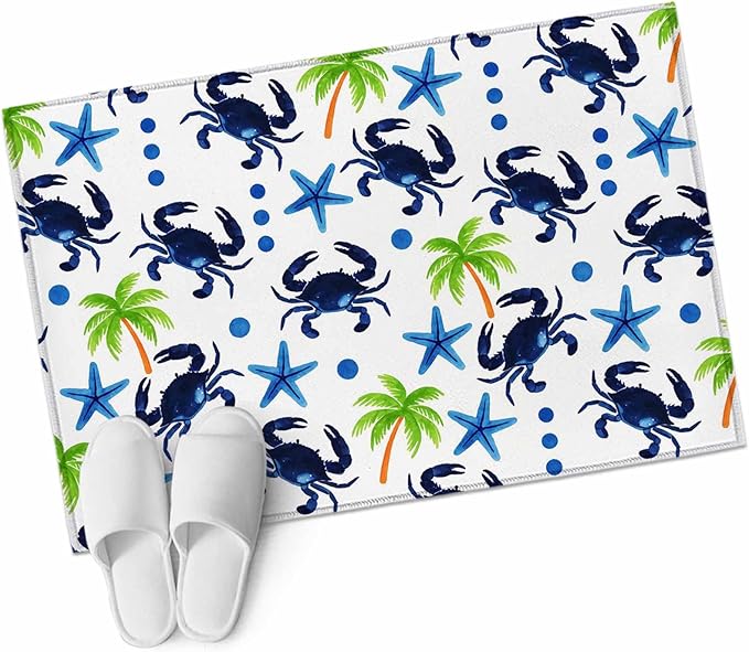 Area Rug 2x3ft, Abstract Blue Crab Starfish Washable Rugs for Living Room Bedroom, Watercolor Palm Tree Soft Non-Slip Area Rugs Rectangle Floor Carpet for Dining Room