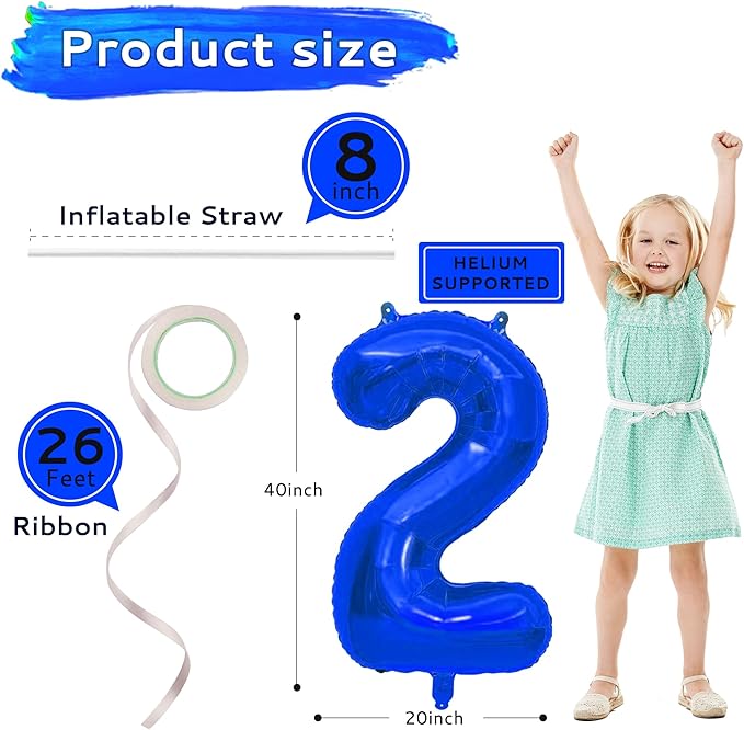 2026 Balloons New Years Eve Party Supplies - 40" Large Deep Blue Foil Number Balloon New Years Decorations Graduation Balloons Class of 2026 Happy New Year Birthday Anniversary Graduation Decorations