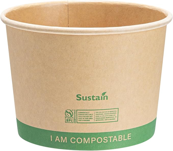 Restaurantware Paper Soup Containers 25 Pack Of 16 oz Disposable Kraft To Go Hot Soup Serving Bowls BPI-Certified Compostable Leakproof Stackable Food Containers For Noodles, Pasta And Desserts