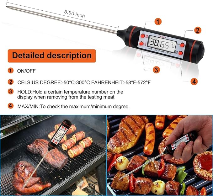 Eastking BBQ Gloves/BBQ Claws/Meat Thermometer and Silicone Brush Superior Value Premium Set (4pcs Set) - Heat Resistant/Non-Slip/Safe/Cooking/Grilling Silicone Gloves for Indoor & Outdoor (Orange)