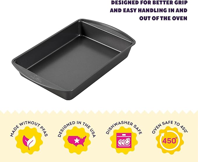 Wilton Gold Non-Stick 13 x 9 Inch Oblong Baking or Roasting Pan, Cold-Rolled Steel Bakeware, Made without PFAS, Packaging May Vary