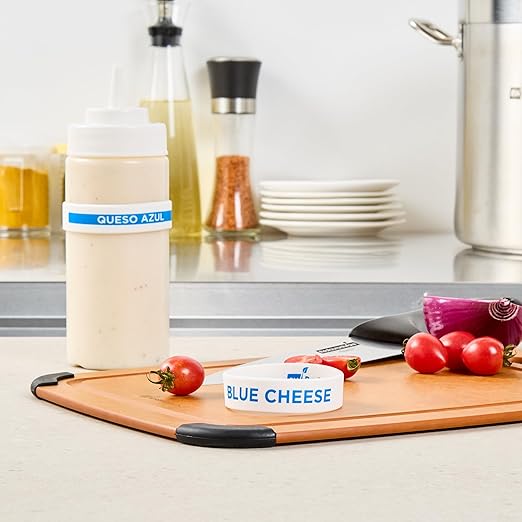 Restaurantware Silicone Squeeze Bottle Band 10 Count 2.75 Inch Dishwasher Safe Condiment Identification Band, Blue Cheese White Non-Slip Label Band for Condiment Labeling at Restaurants, Food Trucks