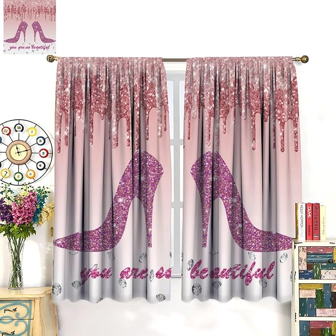 High Heels Blackout Curtain,Rose Gold Drips Women Girls Print Window Curtains Cloth Farbic for Bedroom Cafe Dining Room Office Living Room Kitchen Drapes, 42x63 in