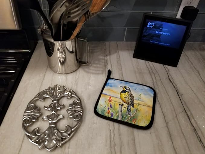 Caroline's Treasures Kansas Western Meadowlark Pair of Pot Holders Kitchen Heat Resistant Pot Holders Sets Oven Hot Pads for Cooking Baking BBQ, 7 1/2 x 7 1/2