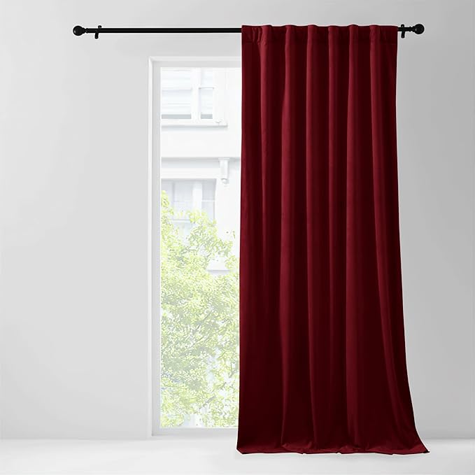 NICETOWN Red Velvet Curtain and Drape for Movie Theatre Backdrop, Elegent Home Decoration Privacy Protect Insulate Summer Heat and Winter Chill for Basement/Studio/Dorm,1 Panel, 96 inches Long