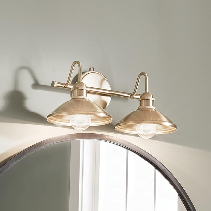 Kichler Clyde 2-Light Bathroom Vanity Light Fixture, Industrial Wall Sconce with Metal Shades in Champagne Bronze for Rustic and Traditional Decor (17" x 7.5" x 8.25"), 45944CPZ
