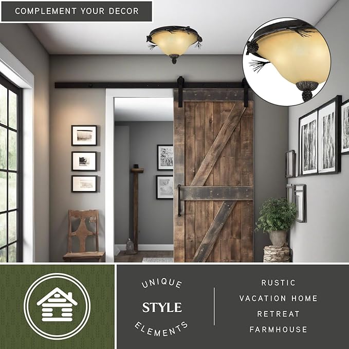 VAXCEL Sierra 15.5-in W Bronze Rustic Pinecone Flush Mount Ceiling Light Fixture