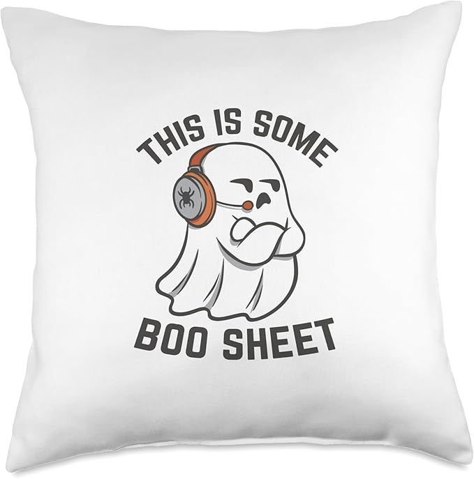 Ghost With Headphones This Is Some Boo Sheet Cute Funny Throw Pillow