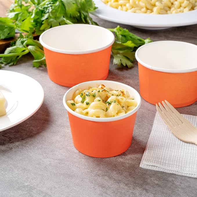 Coppetta 4 Ounce Dessert Cups, 200 Disposable Ice Cream Cups - Lids Sold Separately, Heavy-Duty, Orange Paper Frozen Yogurt Bowls, For Hot And Cold Foods, Perfect For Gelato Or Mousse - Restaurantware