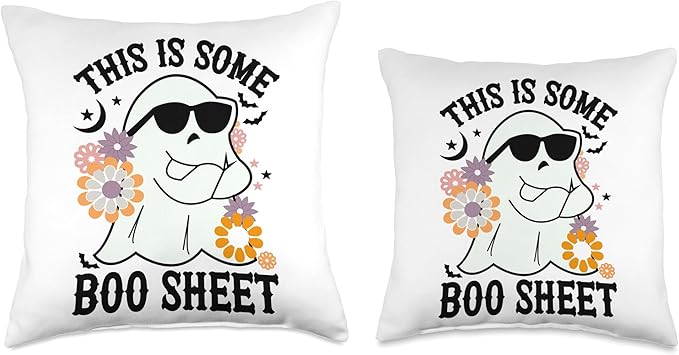 This is my boo sheet Spooky ghost Halloween This Is Some Boo Sheet Halloween Funny Scary Ghost Throw Pillow, 16x16, Multicolor