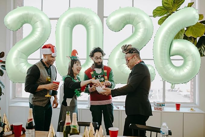 Huge Sage Green 2026 New Year Balloons 40 Inch 2026 Olive Green Mylar Foil Helium Number Balloons 2026 Christmas New Year Eve Graduation Party Decorations Supplies