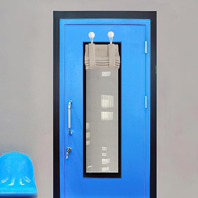 NICETOWN Classroom Door Window Cover, Blackout Shades for Classroom Windows, Room Darkening Design Blocks Views, Small Cover Lockdown Shade with Self Adhesive Hooks,10W x 30L, Angora